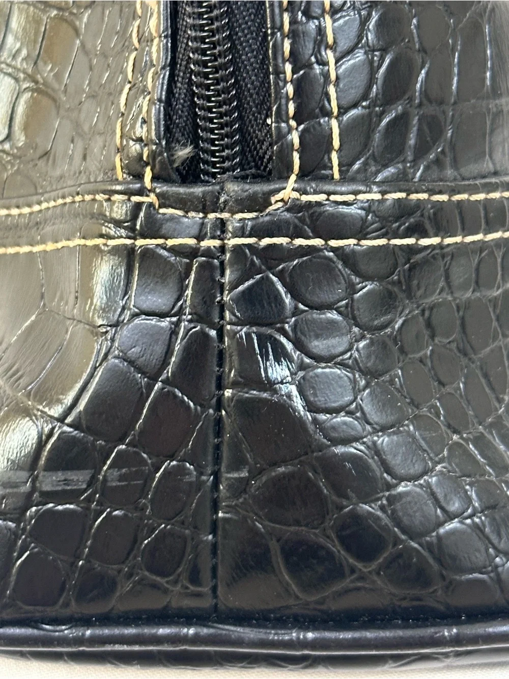 New York & Company Black Faux Leather Croc-Embossed Tote with Silver Buckle
